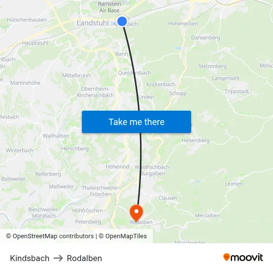 Kindsbach to Rodalben map