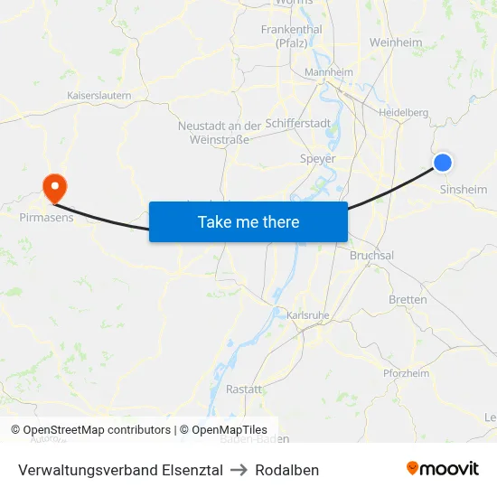 Verwaltungsverband Elsenztal to Rodalben map