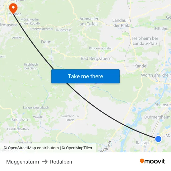 Muggensturm to Rodalben map
