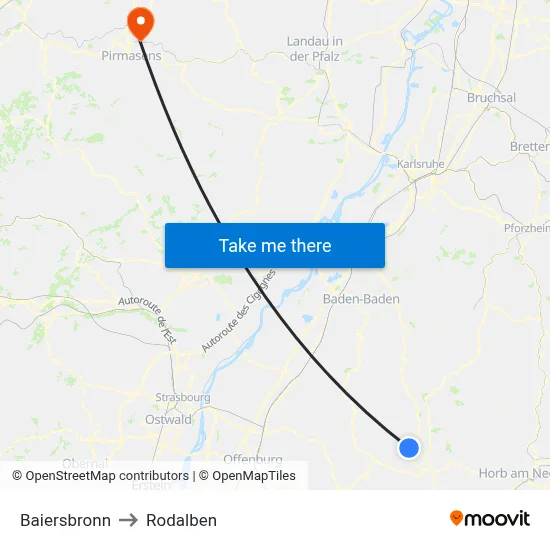 Baiersbronn to Rodalben map