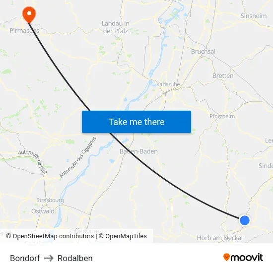 Bondorf to Rodalben map