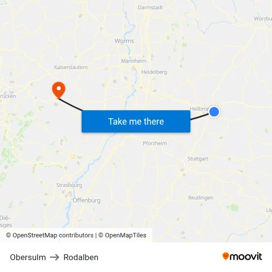 Obersulm to Rodalben map
