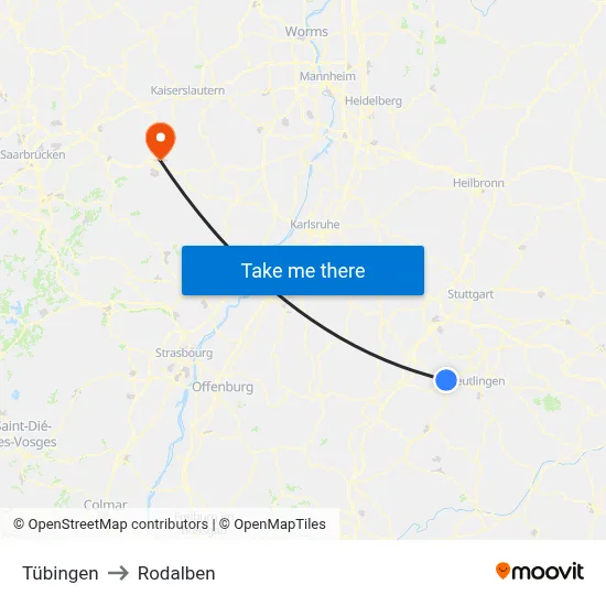Tübingen to Rodalben map