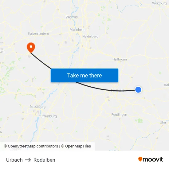 Urbach to Rodalben map