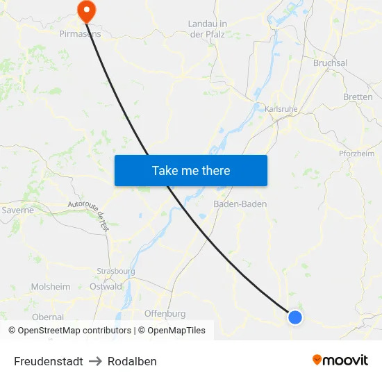 Freudenstadt to Rodalben map