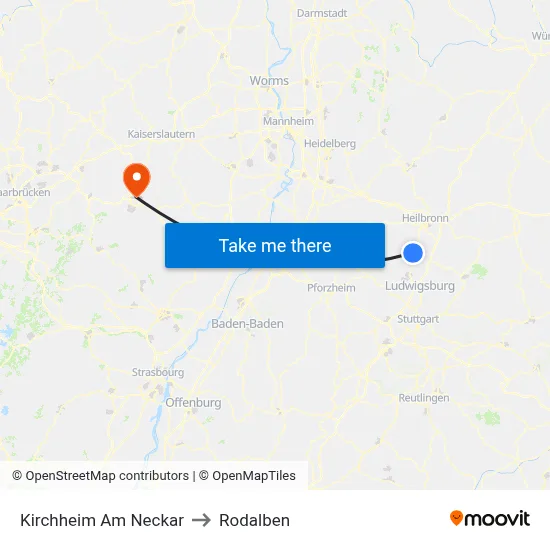 Kirchheim Am Neckar to Rodalben map