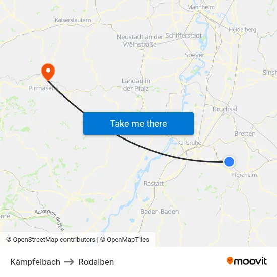 Kämpfelbach to Rodalben map