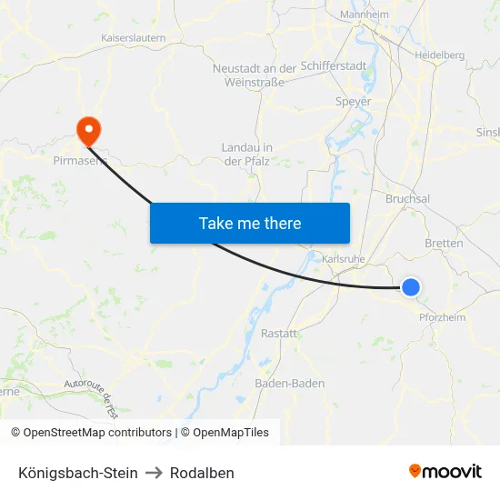Königsbach-Stein to Rodalben map