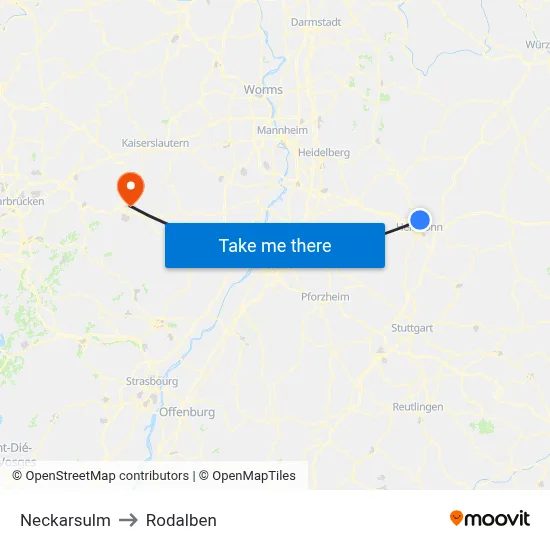 Neckarsulm to Rodalben map