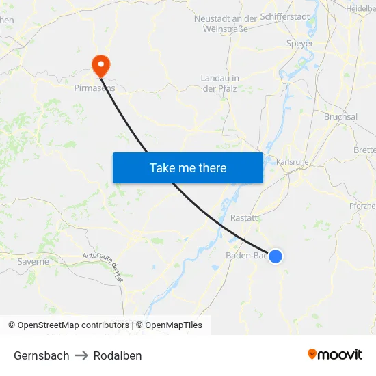 Gernsbach to Rodalben map