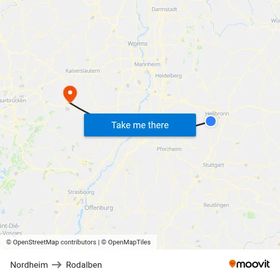 Nordheim to Rodalben map