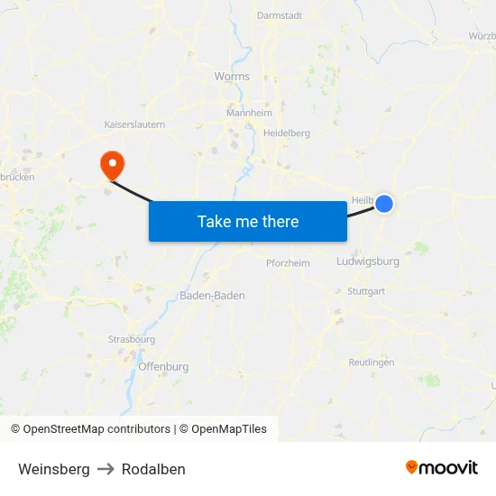 Weinsberg to Rodalben map