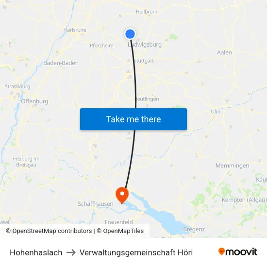 Hohenhaslach to Verwaltungsgemeinschaft Höri map