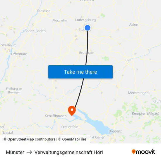 Münster to Verwaltungsgemeinschaft Höri map