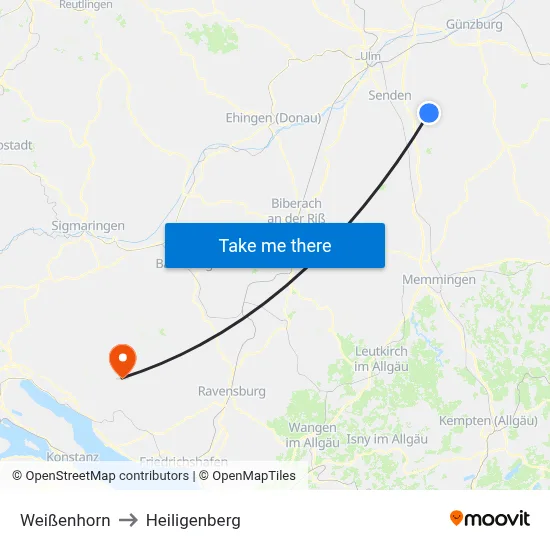 Weißenhorn to Heiligenberg map