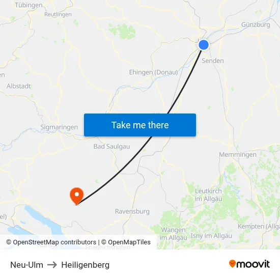 Neu-Ulm to Heiligenberg map