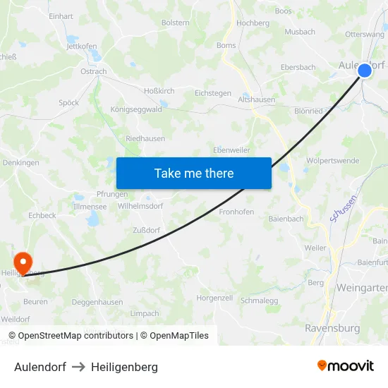 Aulendorf to Heiligenberg map