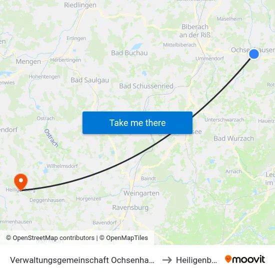 Verwaltungsgemeinschaft Ochsenhausen to Heiligenberg map