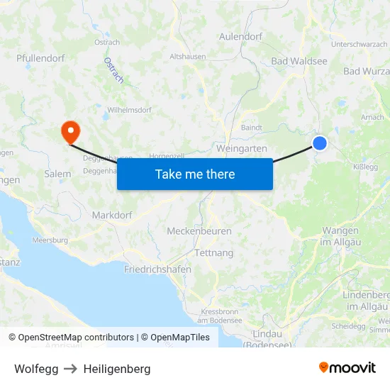 Wolfegg to Heiligenberg map