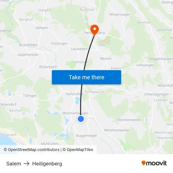 Salem to Heiligenberg map