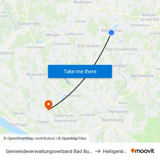 Gemeindeverwaltungsverband Bad Buchau to Heiligenberg map