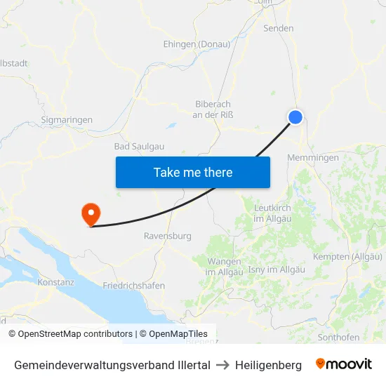 Gemeindeverwaltungsverband Illertal to Heiligenberg map