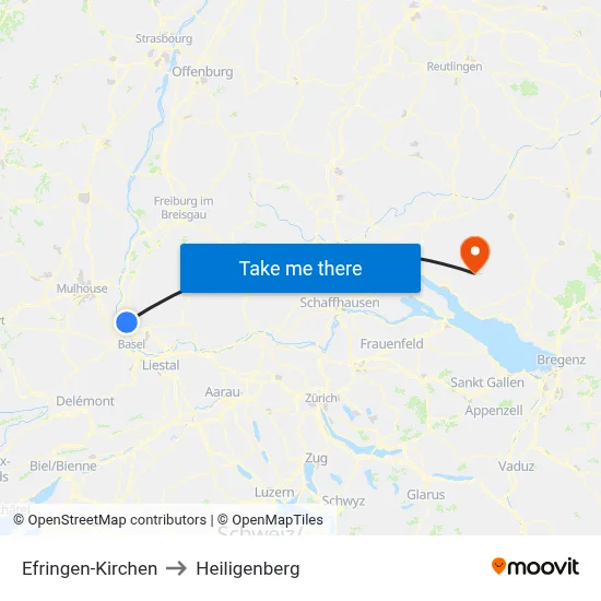 Efringen-Kirchen to Heiligenberg map