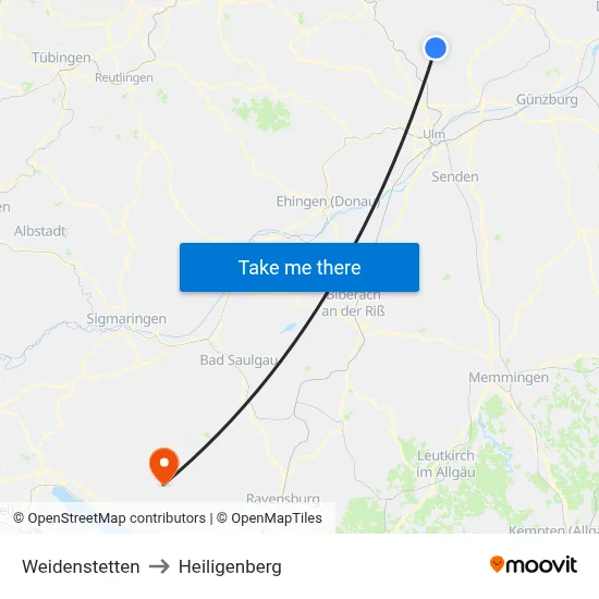 Weidenstetten to Heiligenberg map