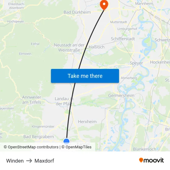 Winden to Maxdorf map