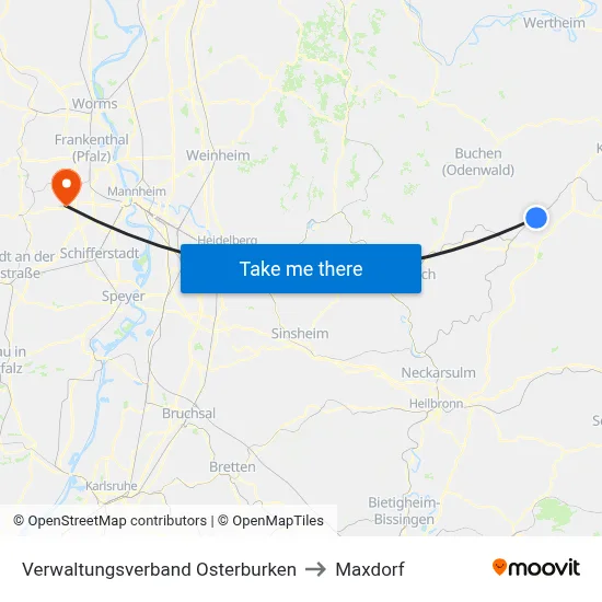Verwaltungsverband Osterburken to Maxdorf map