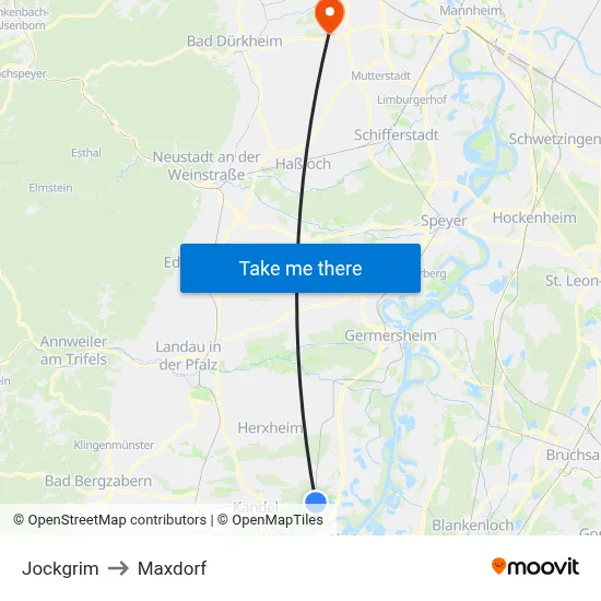 Jockgrim to Maxdorf map