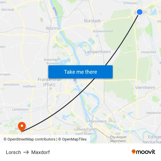 Lorsch to Maxdorf map