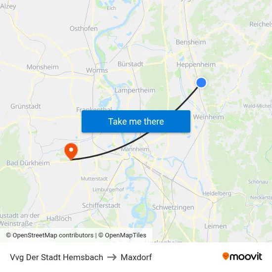 Vvg Der Stadt Hemsbach to Maxdorf map