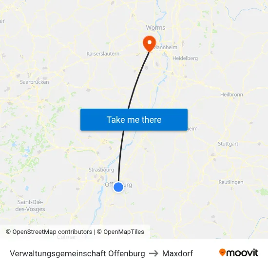 Verwaltungsgemeinschaft Offenburg to Maxdorf map