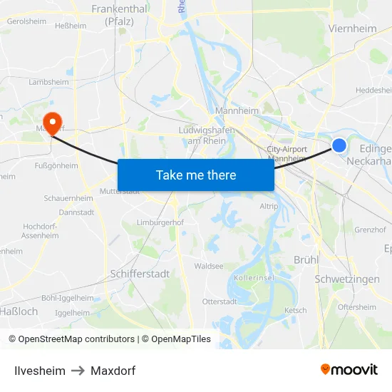 Ilvesheim to Maxdorf map