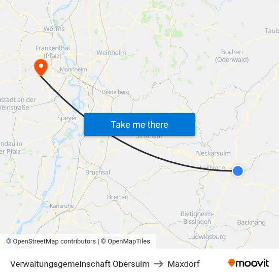 Verwaltungsgemeinschaft Obersulm to Maxdorf map