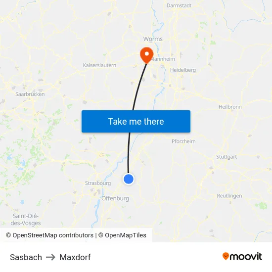 Sasbach to Maxdorf map