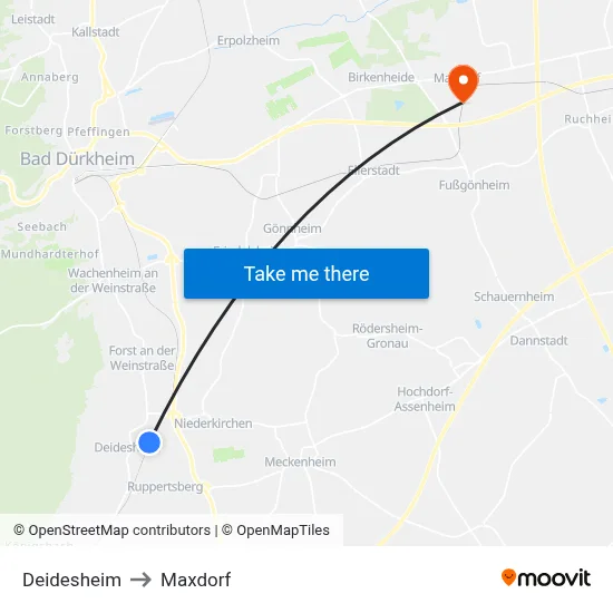 Deidesheim to Maxdorf map