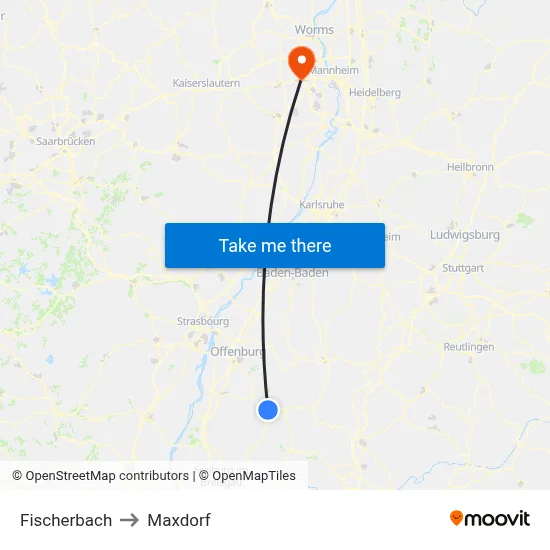 Fischerbach to Maxdorf map