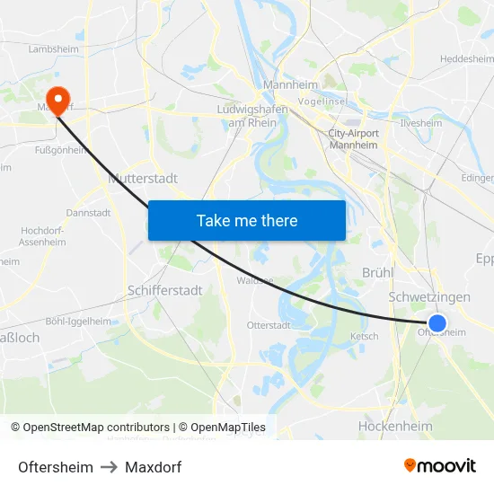Oftersheim to Maxdorf map
