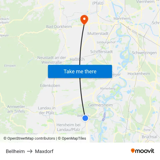 Bellheim to Maxdorf map