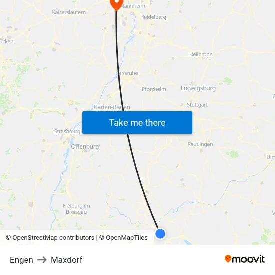 Engen to Maxdorf map
