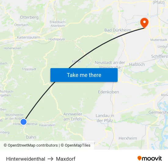 Hinterweidenthal to Maxdorf map