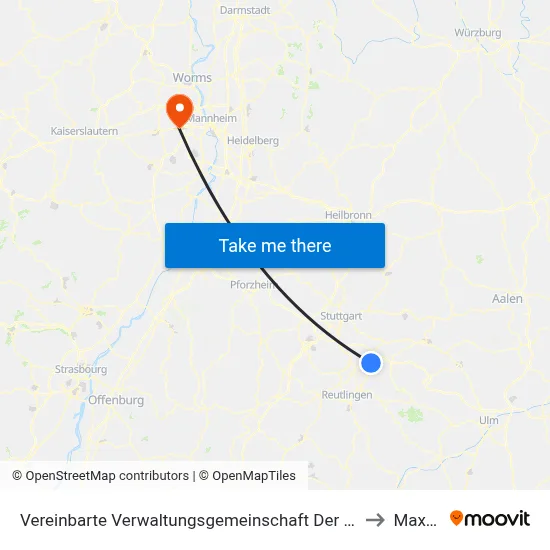 Vereinbarte Verwaltungsgemeinschaft Der Stadt Nürtingen to Maxdorf map