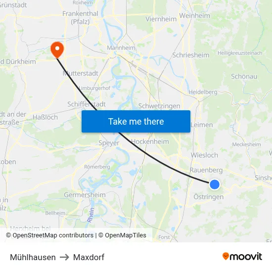 Mühlhausen to Maxdorf map