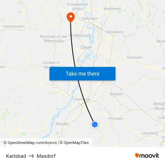 Karlsbad to Maxdorf map