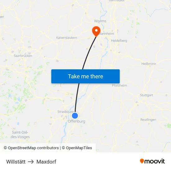 Willstätt to Maxdorf map