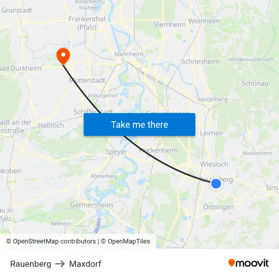 Rauenberg to Maxdorf map