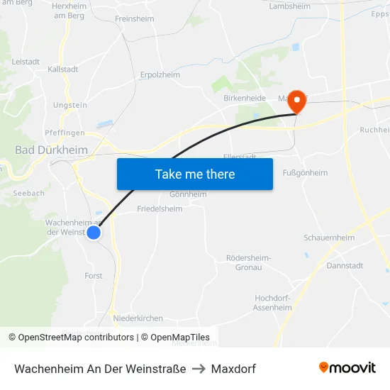 Wachenheim An Der Weinstraße to Maxdorf map