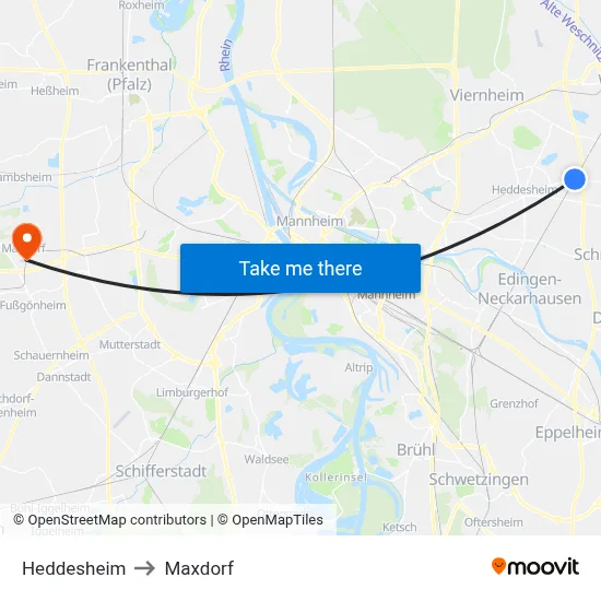 Heddesheim to Maxdorf map